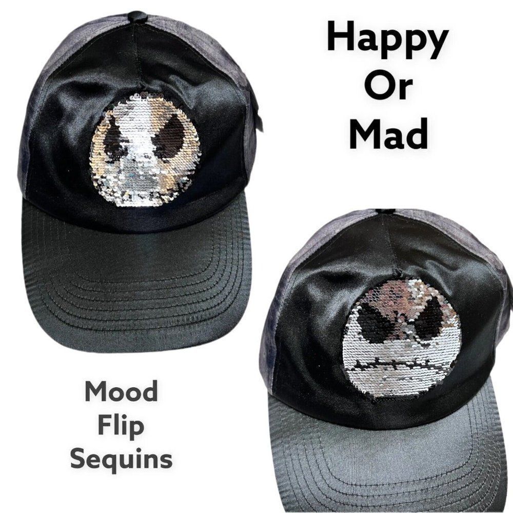 DISNEY PARKS FLIP SILVER SEQUIN NIGHTMARE BEFORE‎ CHRISTMAS JACK SKELLINGTON CAP
